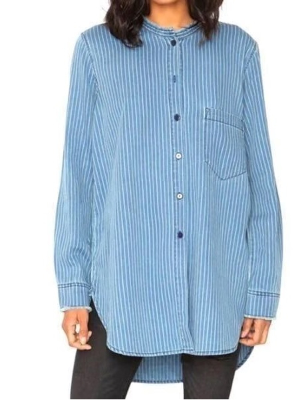 Sandrine Rose Free people striped denim jacket size small oversized soft NWT